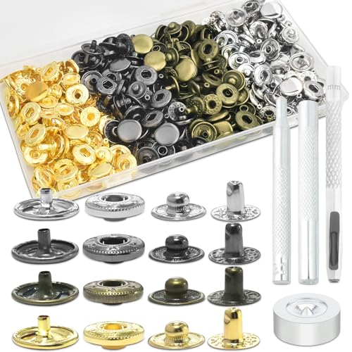 100 Sets Druckknöpfe-Set, Leder-Druckknöpfe, Metallknöpfe, Druckknöpfe mit 4 Installationswerkzeugen für Stoff, Ledertasche, Kleidung, Jacken, Armbänder, Mode, DIY, Nähen (15 mm, gemischt) von ManTangSun