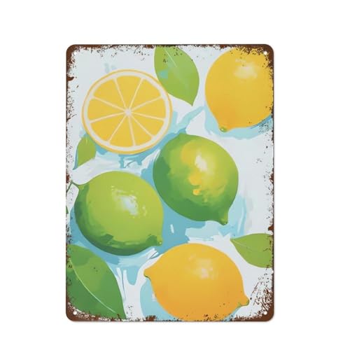 Zitronen-Gouache-Obst-Poster, Kunstwerk, buntes Poster, lustiges Blechschild, Geschenk, Streich, Bar, Studentenwohnheim, Dekoration, Retro-Metalldekoration, Poster, Schild, Ornament, Gartenbau von ManZzo