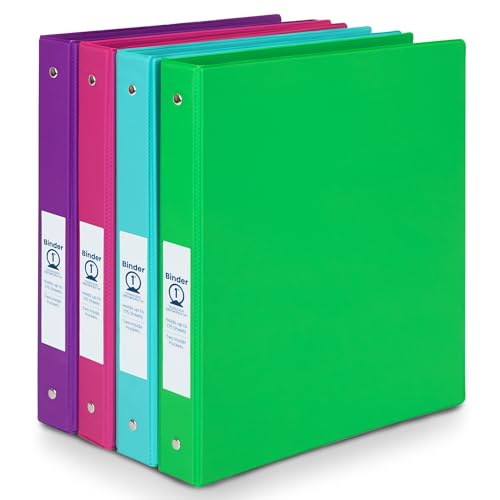3-Ringbuch, 2,5 cm, mit 2 Innentaschen, 4 Stück, passend für 21,6 x 27,9 cm Papier, fasst 200 Blatt, farbige Ordner für Schule, Büro oder Zuhause, verschiedene Farben (4) von Manaloom