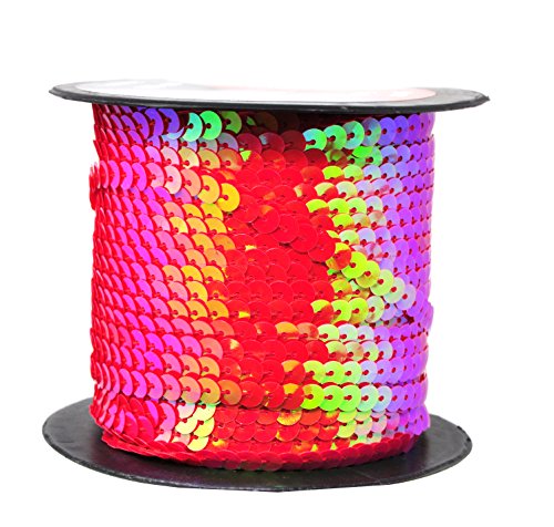 Mandala Craft 6 mm flache Paillettenstreifen, Hot Pink auf einer Rolle, knallrosa Paillettenbesatz pro Yard – 91,4 m lange Metallic-Paillettenstrang zum Basteln, Paillettenfransen Nähen von Mandala Crafts
