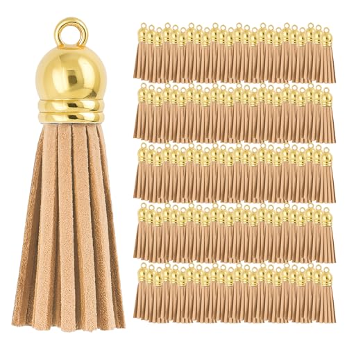 Mandala Crafts 100 Stück goldene Kappe, Beige, Kunstwildleder, Quasten, Großpackung, Schlüsselanhänger, kleine Lederquasten für Charms, Schmuckherstellung und Bastelarbeiten Mandala Crafts 100 Stück goldene Kappe, Beige, Kunstwildleder, Quasten, Großpackung, Schlüsselanhänger, kleine Lederquasten für Charms, Schmuckherstellung und Bastelarbeiten von Mandala Crafts