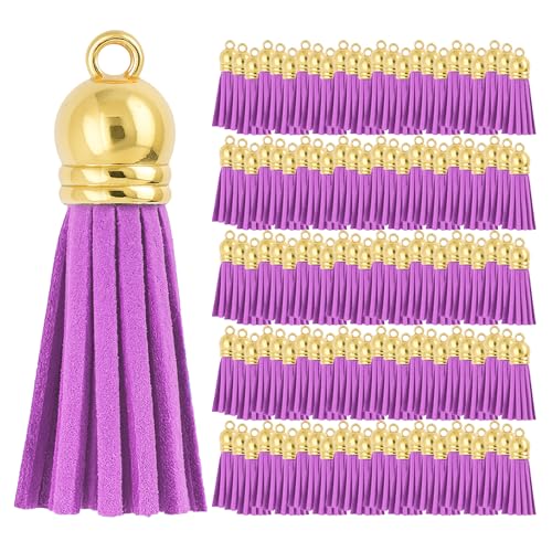 Mandala Crafts 100 Stück goldene Kappe, Lavendel, Kunstwildleder, Quasten, Großpackung, Schlüsselanhänger, kleine Lederquasten für Charms, Schmuckherstellung und Bastelarbeiten Mandala Crafts 100 Stück goldene Kappe, Lavendel, Kunstwildleder, Quasten, Großpackung, Schlüsselanhänger, kleine Lederquasten für Charms, Schmuckherstellung und Bastelarbeiten von Mandala Crafts
