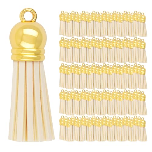 Mandala Crafts 100 Stück goldene Kappe, cremefarbene Kunstwildleder-Quasten, Großpackung, Schlüsselanhänger, kleine Lederquasten für Charms, Schmuckherstellung und Bastelarbeiten Mandala Crafts 100 Stück goldene Kappe, cremefarbene Kunstwildleder-Quasten, Großpackung, Schlüsselanhänger, kleine Lederquasten für Charms, Schmuckherstellung und Bastelarbeiten von Mandala Crafts