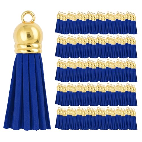 Mandala Crafts 100 Stück goldene Kappe, dunkelblaue Kunstwildleder-Quasten, Großpackung, Schlüsselanhänger, kleine Lederquasten für Charms, Schmuckherstellung und Bastelarbeiten Mandala Crafts 100 Stück goldene Kappe, dunkelblaue Kunstwildleder-Quasten, Großpackung, Schlüsselanhänger, kleine Lederquasten für Charms, Schmuckherstellung und Bastelarbeiten von Mandala Crafts