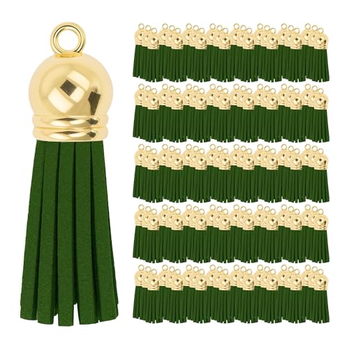 Mandala Crafts 100 Stück goldene Kappe, dunkelgrüne Kunstwildleder-Quasten, Großpackung, Schlüsselanhänger, kleine Lederquasten für Charms, Schmuckherstellung und Bastelarbeiten Mandala Crafts 100 Stück goldene Kappe, dunkelgrüne Kunstwildleder-Quasten, Großpackung, Schlüsselanhänger, kleine Lederquasten für Charms, Schmuckherstellung und Bastelarbeiten von Mandala Crafts