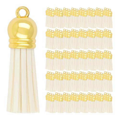 Mandala Crafts 100 Stück goldene Kappe, elfenbeinfarben, Kunstwildleder, Quasten, Großpackung, Schlüsselanhänger, kleine Lederquasten für Charms, Schmuckherstellung und Bastelarbeiten Mandala Crafts 100 Stück goldene Kappe, elfenbeinfarben, Kunstwildleder, Quasten, Großpackung, Schlüsselanhänger, kleine Lederquasten für Charms, Schmuckherstellung und Bastelarbeiten von Mandala Crafts