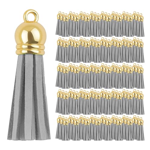 Mandala Crafts 100 Stück goldene Kappe, graue Kunstwildleder-Quasten, Großpackung, Schlüsselanhänger, kleine Lederquasten für Charms, Schmuckherstellung und Bastelarbeiten Mandala Crafts 100 Stück goldene Kappe, graue Kunstwildleder-Quasten, Großpackung, Schlüsselanhänger, kleine Lederquasten für Charms, Schmuckherstellung und Bastelarbeiten von Mandala Crafts