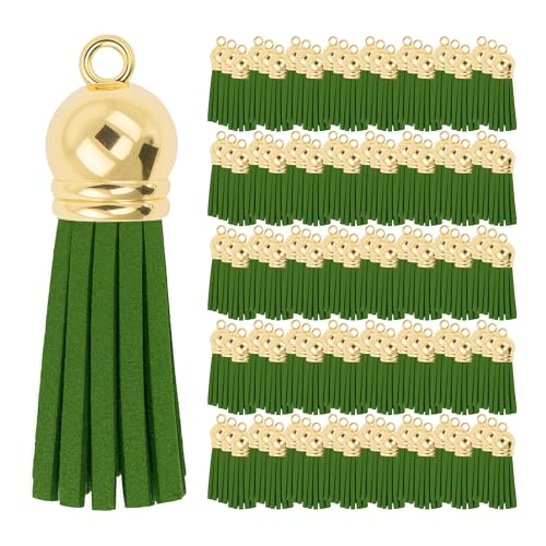 Mandala Crafts 100 Stück goldene Kappe, grüne Kunstwildleder-Quasten, Großpackung, Schlüsselanhänger, kleine Lederquasten für Charms, Schmuckherstellung und Bastelarbeiten Mandala Crafts 100 Stück goldene Kappe, grüne Kunstwildleder-Quasten, Großpackung, Schlüsselanhänger, kleine Lederquasten für Charms, Schmuckherstellung und Bastelarbeiten von Mandala Crafts