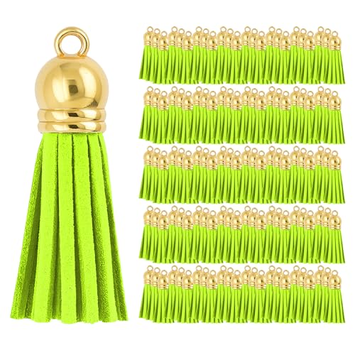 Mandala Crafts 100 Stück goldene Kappe, neongrüne Kunstwildleder-Quasten, Großpackung für Schlüsselanhänger, kleine Lederquasten für Charms, Schmuckherstellung und Bastelarbeiten Mandala Crafts 100 Stück goldene Kappe, neongrüne Kunstwildleder-Quasten, Großpackung für Schlüsselanhänger, kleine Lederquasten für Charms, Schmuckherstellung und Bastelarbeiten von Mandala Crafts