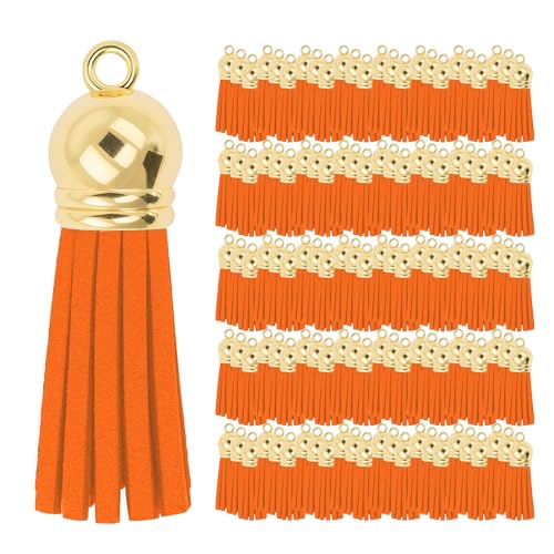 Mandala Crafts 100 Stück goldene Kappe, orangefarbene Kunstwildleder-Quasten, Großpackung für Schlüsselanhänger, kleine Lederquasten für Charms, Schmuckherstellung und Bastelarbeiten Mandala Crafts 100 Stück goldene Kappe, orangefarbene Kunstwildleder-Quasten, Großpackung für Schlüsselanhänger, kleine Lederquasten für Charms, Schmuckherstellung und Bastelarbeiten von Mandala Crafts
