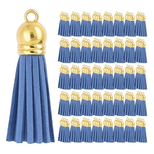 Mandala Crafts 100 Stück goldene Kappe, staubblaue Kunstwildleder-Quasten, Großpackung, Schlüsselanhänger, kleine Lederquasten für Charms, Schmuckherstellung und Bastelarbeiten Mandala Crafts 100 Stück goldene Kappe, staubblaue Kunstwildleder-Quasten, Großpackung, Schlüsselanhänger, kleine Lederquasten für Charms, Schmuckherstellung und Bastelarbeiten von Mandala Crafts