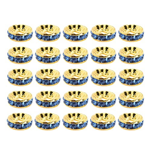 Mandala Crafts 100 goldfarbene Saphirblaue Rondelle-Abstandshalter für Schmuckherstellung – 10 mm Rondelle-Perlen – facettierte goldfarbene Saphirblaue Strass-Rondell-Kristallperlen für Armbänder und Mandala Crafts 100 goldfarbene Saphirblaue Rondelle-Abstandshalter für Schmuckherstellung – 10 mm Rondelle-Perlen – facettierte goldfarbene Saphirblaue Strass-Rondell-Kristallperlen für Armbänder und von Mandala Crafts