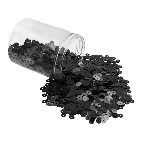 Mandala Crafts 20.000 schwarze Pailletten zum Basteln, 6 mm, runde flache Pailletten, lose Pailletten in Großpackung zum Nähen, Sticken, glänzende Bastelspangles mit Löchern für Heimdekoration von Mandala Crafts