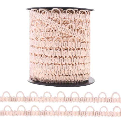 Mandala Crafts 27,7 m elastische Knopfschlaufen-Bordüre – Champagner-Borte mit elastischen Schlaufen, Knopfverschluss zum Nähen von Brautkleidern, Korsetts und Bastelarbeiten von Mandala Crafts