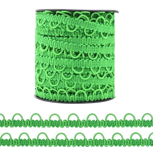Mandala Crafts 27,7 m elastische Knopfschlaufen-Bordüre – grüne Borte mit elastischen Schlaufen, Knopfverschluss zum Nähen von Brautkleidern, Korsetts und Bastelarbeiten von Mandala Crafts