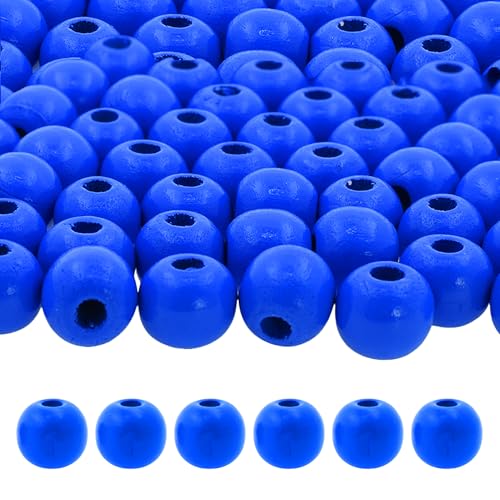 Mandala Crafts 600 runde große Holzperlen zum Basteln, Makramee-Zubehör, 12 mm, blaue Naturholzperlen mit Löchern für die Schmuckherstellung, Girlande von Mandala Crafts