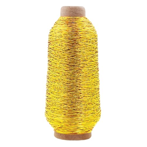 Mandala Crafts Elastisches Nähgarn zum Nähen und Stricken, 0,6 mm, 500 Meter, feines, dünnes Stretch-Nähgarn für Nähmaschinen, metallisches Gold von Mandala Crafts