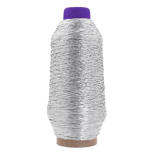 Mandala Crafts Elastisches Nähgarn zum Nähen und Stricken, 0,6 mm, 500 Meter, feines, dünnes Stretch-Nähgarn für Nähmaschinen, metallisches Silber von Mandala Crafts