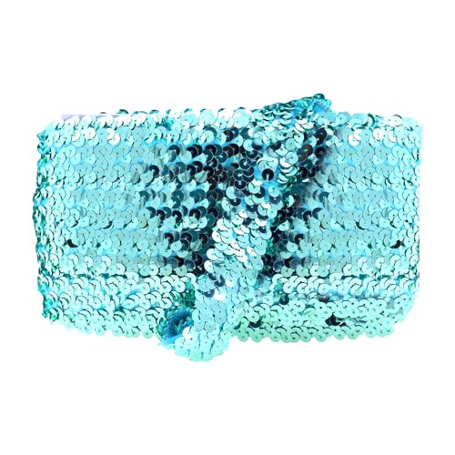Mandala Crafts Elastisches Paillettenband – 2,5 cm hellblaue Pailletten-Bordüre zum Nähen von Kleid Stirnband – 9,1 m Stoff, metallisches Stretch-Paillettenband von Mandala Crafts