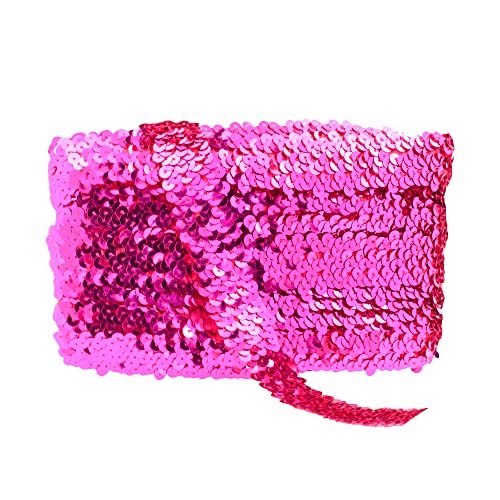 Mandala Crafts Elastisches Paillettenband – 3,8 cm Magenta, Pailletten-Besatz zum Nähen von Kleid, Stirnband, 9,1 m Stoff, metallisches Stretch-Paillettenband von Mandala Crafts