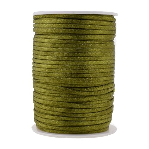 Mandala Crafts Nylon-Satin-Kordel, 3 mm, olivgrüne Schnur – 45,7 m, chinesische Nylonschnur für Rattenschwanz, Seidenschnur für Armband, Halskette, Schmuckherstellung, Makramee-Besatz von Mandala Crafts