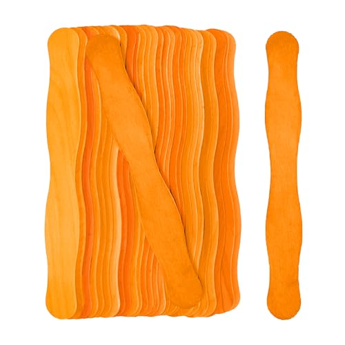 Mandala Crafts Orangefarbene Fächergriffe für Fan-Hochzeitsprogramme, gewellte Holzstäbchen, 20,3 cm, Bastelstäbchen, Auktionspaddel, 100 Jumbo-Stielstäbchen zum Basteln von Mandala Crafts
