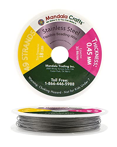 Mandala Crafts Tiger Tail Perlendraht aus weichem und flexiblem Edelstahl für Schmuckherstellung, Perlensaiten, Basteln 49 Strands 0.45MM 98FT von Mandala Crafts