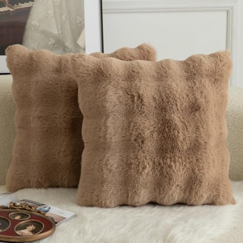 Mandioo 2er Set Luxus Dekorativ dicken Woll Kissenbezug Super Soft Wave Blase Plüschwolle werfen Kissenbezüge Zierkissenbezüge Sofakissen Schlafzimmer Kissenhülle für Sofa 40x40cm Kamel von Mandioo