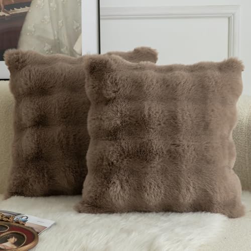 Mandioo 2er Set Luxus Dekorativ dicken Woll Kissenbezug Super Soft Wave Blase Plüschwolle werfen Kissenbezüge Zierkissenbezüge Sofakissen Schlafzimmer Kissenhülle für Sofa 40x40cm TaupeName von Mandioo