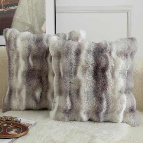 Mandioo 2er Set Luxus Dekorativ dicken Woll Kissenbezug Super Soft Wave Blase Plüschwolle werfen Kissenbezüge Zierkissenbezüge Sofakissen Schlafzimmer Kissenhülle für Sofa 40x40cm Weiß Grau von Mandioo
