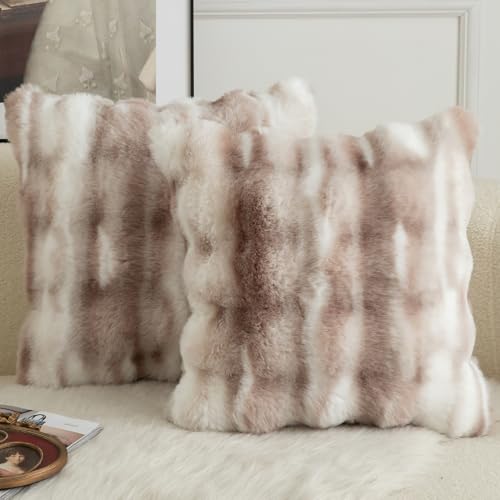 Mandioo 2er Set Luxus Dekorativ dicken Woll Kissenbezug Super Soft Wave Blase Plüschwolle werfen Kissenbezüge Zierkissenbezüge Sofakissen Schlafzimmer Kissenhülle für Sofa 40x40cm Weiße Taupe von Mandioo