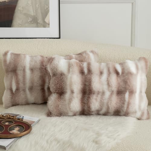 Mandioo 2er Set Luxus Dekorativ dicken Woll Kissenbezug Super Soft Wave Blase Plüschwolle werfen Kissenbezüge Zierkissenbezüge Sofakissen Schlafzimmer Kissenhülle für Sofa 40x80cm Weiße Taupe von Mandioo
