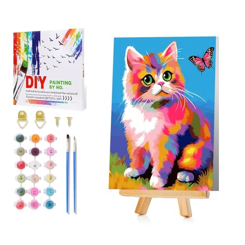 Katze Malen Nach Zahlen, Cat Paint by Numbers Adult, DIY Handgemalt Ölgemälde für Home Décor mit Rahmen 20x30cm von Mandun Art
