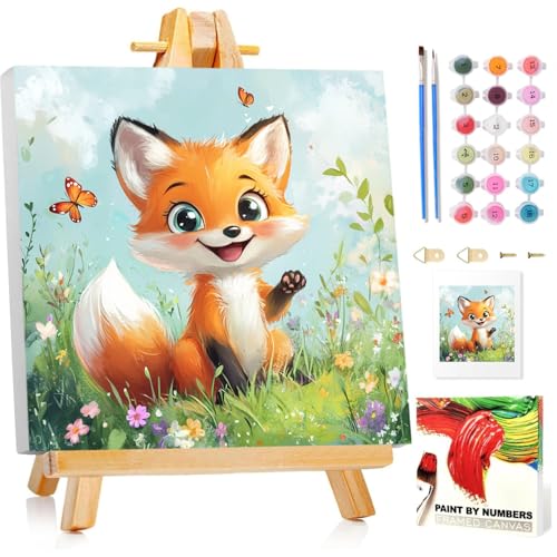 Malen Nach Zahlen Kinder mit Rahmen, Fuchs Malen nach zahlen kinder ab 5 6 7 8 9 10 Jahre, Malset mit Rahmen, Pinsel und Acrylfarben, Geschenk für Mädchen und Jungen, mit Glitzer 20x20cm Malen Nach Zahlen Kinder mit Rahmen, Fuchs Malen nach zahlen kinder ab 5 6 7 8 9 10 Jahre, Malset mit Rahmen, Pinsel und Acrylfarben, Geschenk für Mädchen und Jungen, mit Glitzer 20x20cm von Mandun Art