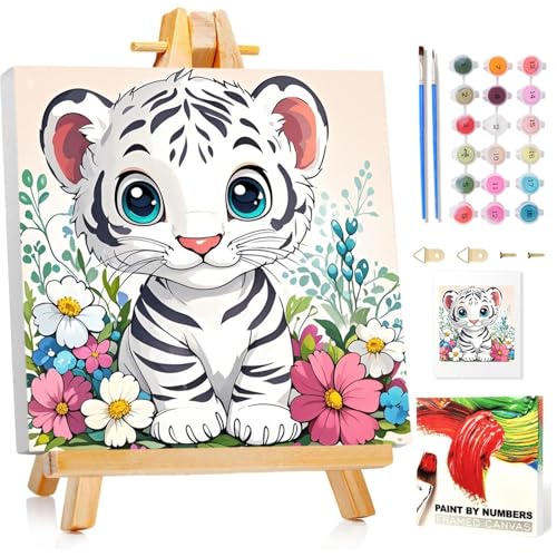 Malen Nach Zahlen Kinder mit Rahmen, Tiger Malen nach zahlen kinder ab 5 6 7 8 9 10 Jahre, Malset mit Rahmen, Pinsel und Acrylfarben, Geschenk für Mädchen und Jungen, mit Glitzer 20x20cm Malen Nach Zahlen Kinder mit Rahmen, Tiger Malen nach zahlen kinder ab 5 6 7 8 9 10 Jahre, Malset mit Rahmen, Pinsel und Acrylfarben, Geschenk für Mädchen und Jungen, mit Glitzer 20x20cm von Mandun Art