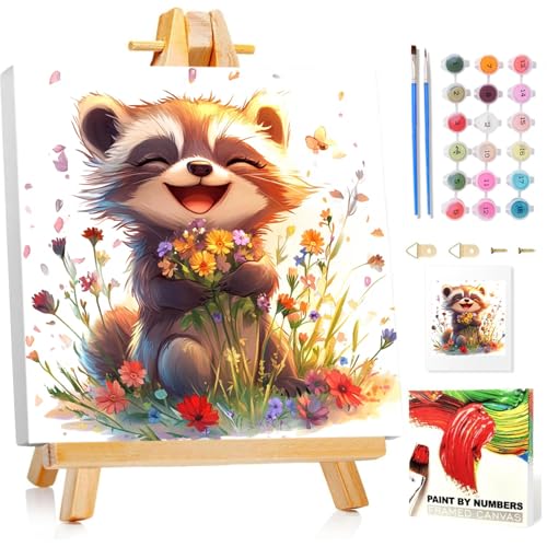 Malen Nach Zahlen Kinder mit Rahmen, Waschbär Malen nach zahlen kinder ab 5 6 7 8 9 10 Jahre, Malset mit Rahmen, Pinsel und Acrylfarben, Geschenk für Mädchen und Jungen, mit Glitzer 20x20cm Malen Nach Zahlen Kinder mit Rahmen, Waschbär Malen nach zahlen kinder ab 5 6 7 8 9 10 Jahre, Malset mit Rahmen, Pinsel und Acrylfarben, Geschenk für Mädchen und Jungen, mit Glitzer 20x20cm von Mandun Art