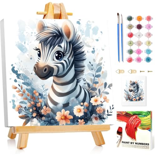Malen Nach Zahlen Kinder mit Rahmen, Zebra Malen nach zahlen kinder ab 5 6 7 8 9 10 Jahre, Malset mit Rahmen, Pinsel und Acrylfarben, Geschenk für Mädchen und Jungen, mit Glitzer 20x20cm Malen Nach Zahlen Kinder mit Rahmen, Zebra Malen nach zahlen kinder ab 5 6 7 8 9 10 Jahre, Malset mit Rahmen, Pinsel und Acrylfarben, Geschenk für Mädchen und Jungen, mit Glitzer 20x20cm von Mandun Art