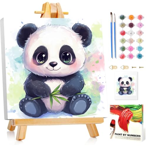 Panda Malen Nach Zahlen Kinder Mit Rahmen, Paint by Numbers für Kind, Cute Tier Ölgemälde Kinder ab 5 6 7 8 9 Jahre für Haus Dekoration 20x20cm (Mit Rahmen) von Mandun Art