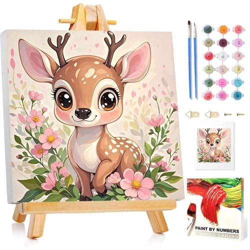 Reh Malen Nach Zahlen Kinder mit Rahmen, Malen nach zahlen kinder ab 5 6 7 8 9 10 Jahre, Malset mit Rahmen, Pinsel und Acrylfarben, Geschenk für Mädchen und Jungen, mit Glitzer 20x20cm Reh Malen Nach Zahlen Kinder mit Rahmen, Malen nach zahlen kinder ab 5 6 7 8 9 10 Jahre, Malset mit Rahmen, Pinsel und Acrylfarben, Geschenk für Mädchen und Jungen, mit Glitzer 20x20cm von Mandun Art