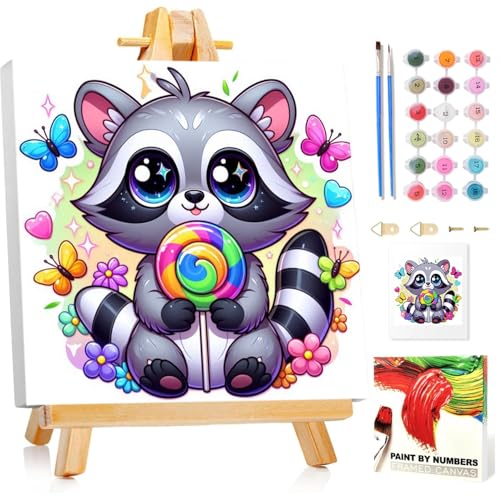 Waschbär Malen Nach Zahlen Kinder mit Rahmen, Malen nach zahlen kinder ab 5 6 7 8 9 10 Jahre, Malset mit Rahmen, Pinsel und Acrylfarben, Geschenk für Mädchen und Jungen, mit Glitzer 20x20cm Waschbär Malen Nach Zahlen Kinder mit Rahmen, Malen nach zahlen kinder ab 5 6 7 8 9 10 Jahre, Malset mit Rahmen, Pinsel und Acrylfarben, Geschenk für Mädchen und Jungen, mit Glitzer 20x20cm von Mandun Art