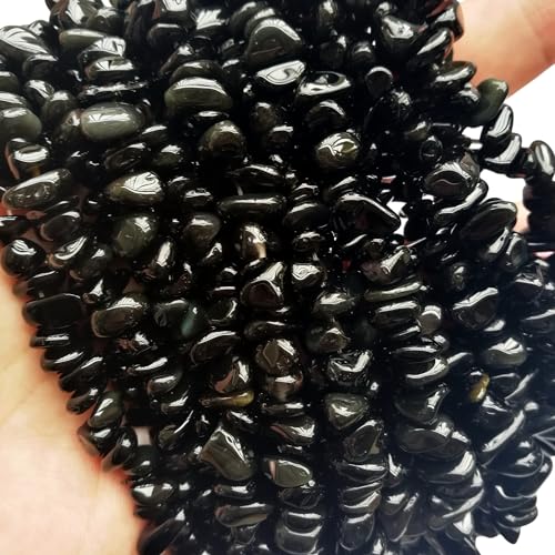Manekieko Natürliche Schwarzer Obsidian 5-10mm Unregelmäßige Tumbled Chip Perlen Für Die Schmuckherstellung, Heilkristall Gebohrt Lose Bead Strand DIY Craft Supplies(2 Stränge) von Manekieko