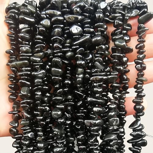 Manekieko Natürliche Schwarzer Obsidian 5-10mm Unregelmäßige Tumbled Chip Perlen Für Die Schmuckherstellung, Heilkristall Gebohrt Lose Bead Strand DIY Craft Supplies(2 Stränge) von Manekieko