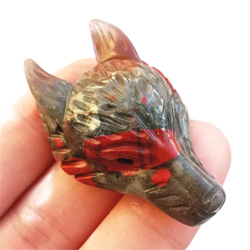 Manekieko Natürlicher Afrikanischer Blutstein 40mm Wolfskopf Taschenkristalle Und Heilsteinfigur, Haped DIY – Schmuckanhänger Manekieko Natürlicher Afrikanischer Blutstein 40mm Wolfskopf Taschenkristalle Und Heilsteinfigur, Haped DIY – Schmuckanhänger von Manekieko
