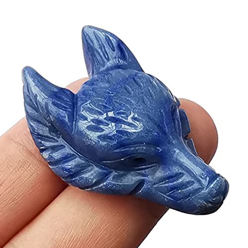 Manekieko Natürlicher Blauer Aventurin 40mm Wolfskopf Taschenkristalle Und Heilsteinfigur, Haped DIY – Schmuckanhänger von Manekieko