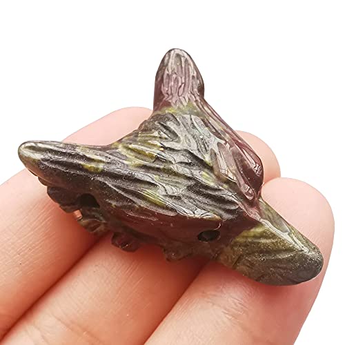 Manekieko Natürlicher Drachenblut Jaspis 35mm Wolfskopf Taschenkristalle Und Heilsteinfigur,Haped DIY–Schmuckanhänger von Manekieko
