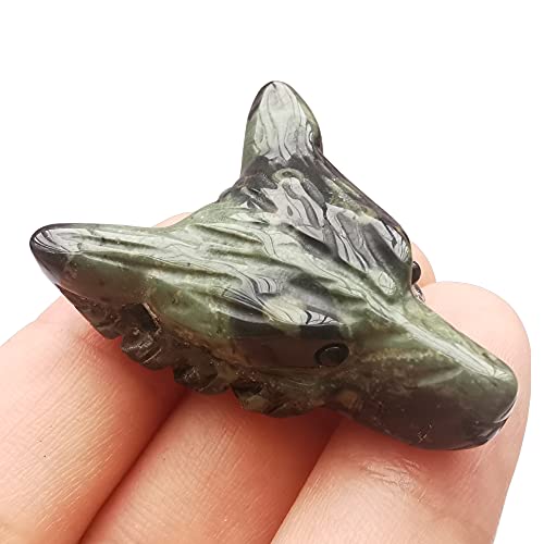 Manekieko Natürlicher Kambaba Jaspis 35mm Wolfskopf Taschenkristalle Und Heilsteinfigur,Haped DIY–Schmuckanhänger von Manekieko