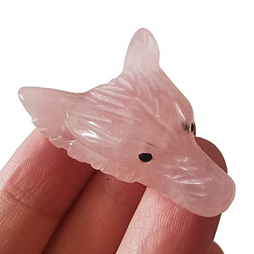 Manekieko Natürlicher Rosenquarz 35mm Wolfskopf Taschenkristalle Und Heilsteinfigur,Haped DIY–Schmuckanhänger von Manekieko