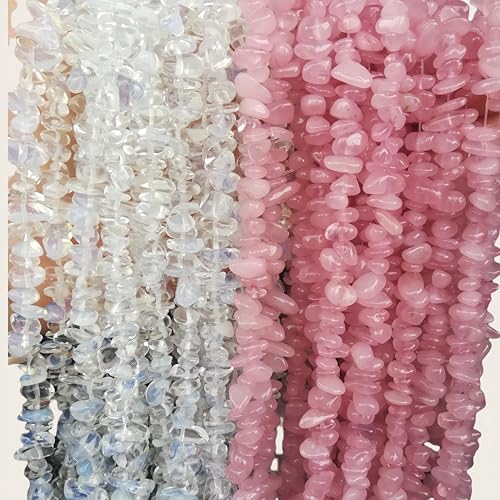 Manekieko Opalite+Rosenquarz 5-10mm Unregelmäßige Tumbled Chip Perlen Für Die Schmuckherstellung, Heilung Kristall Gebohrt Lose Bead Strand DIY Craft Supplies(2 Stränge) von Manekieko