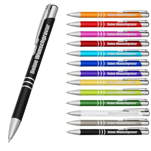 Manevito Kugelschreiber mit Gravur aus Metall - Personalisierte Kulis - Stift mit Namen - Werbeartikel mit Logo - Personalisierte Kugelschreiber mit Wunschtext personalisieren (10 Stück) von Manevito