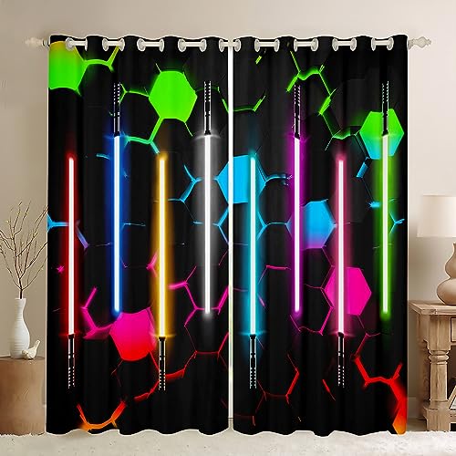 Manfei Neon Bunte Lichtschwert Fenster Vorhang,Kinder 3D Geometrische Waben Hexagon Fenster Vorhang,Jungen Erwachsene Mode Spiele Vorhänge Schwarz Cool Room Decor Fenster Vorhänge,2 Panels,XL Größe Manfei Neon Bunte Lichtschwert Fenster Vorhang,Kinder 3D Geometrische Waben Hexagon Fenster Vorhang,Jungen Erwachsene Mode Spiele Vorhänge Schwarz Cool Room Decor Fenster Vorhänge,2 Panels,XL Größe von Manfei